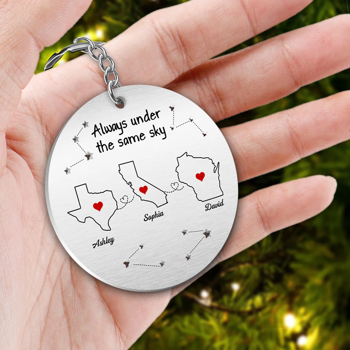 Always Under The Same Sky Personalized Metal Keychain, Christmas Gifts for Boyfriend, Girlfriend, Besties Long Distance Relationship Gift - Image 5