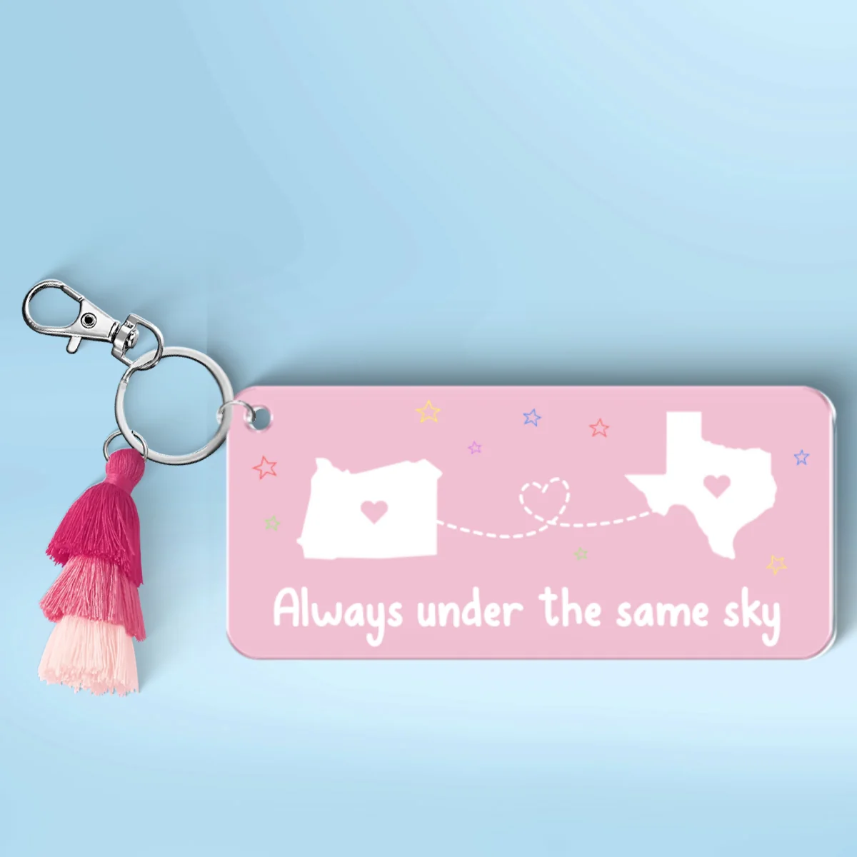 Always Under The Same Sky State Map Long Distance Relationship Couple Besties Personalized 2-Layer Acrylic Keychain - Image 6