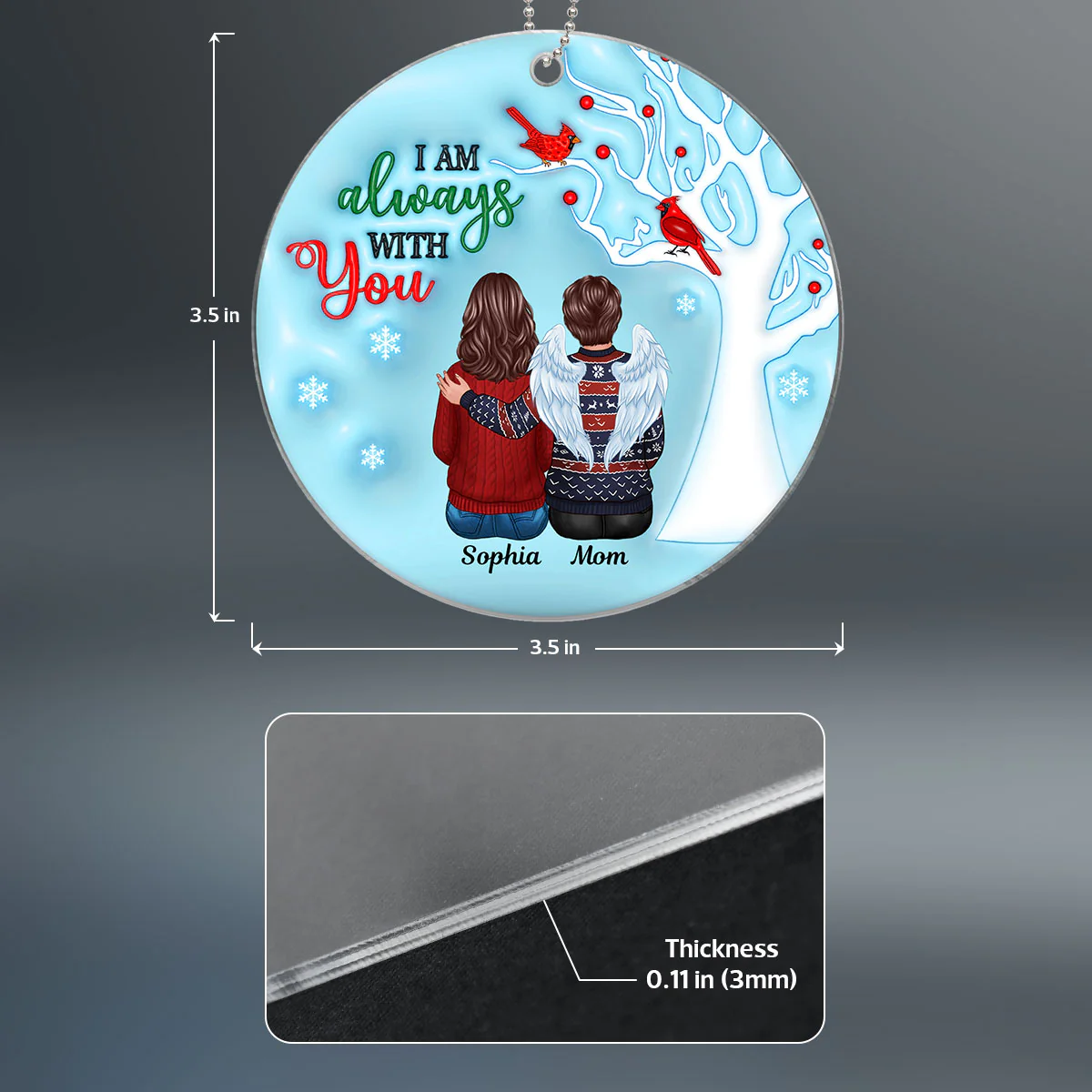 Always With You Berry Tree 3D Inflated Family Memorial Keepsake Personalized Acrylic Ornament - Image 4