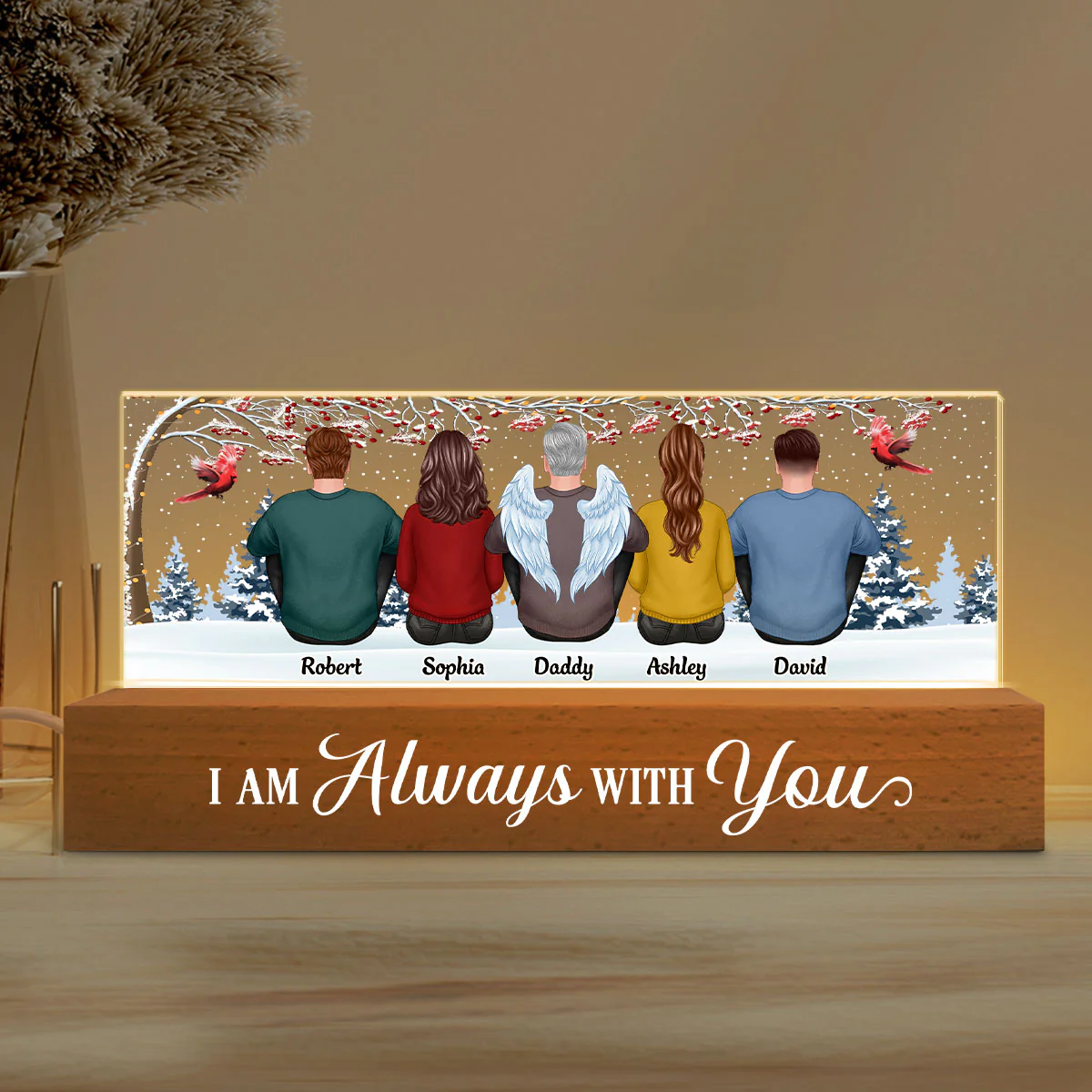 Always With You Berry Tree Memorial Remembrance Sympathy Gift Personalized Acrylic Block LED Night Light - Image 3