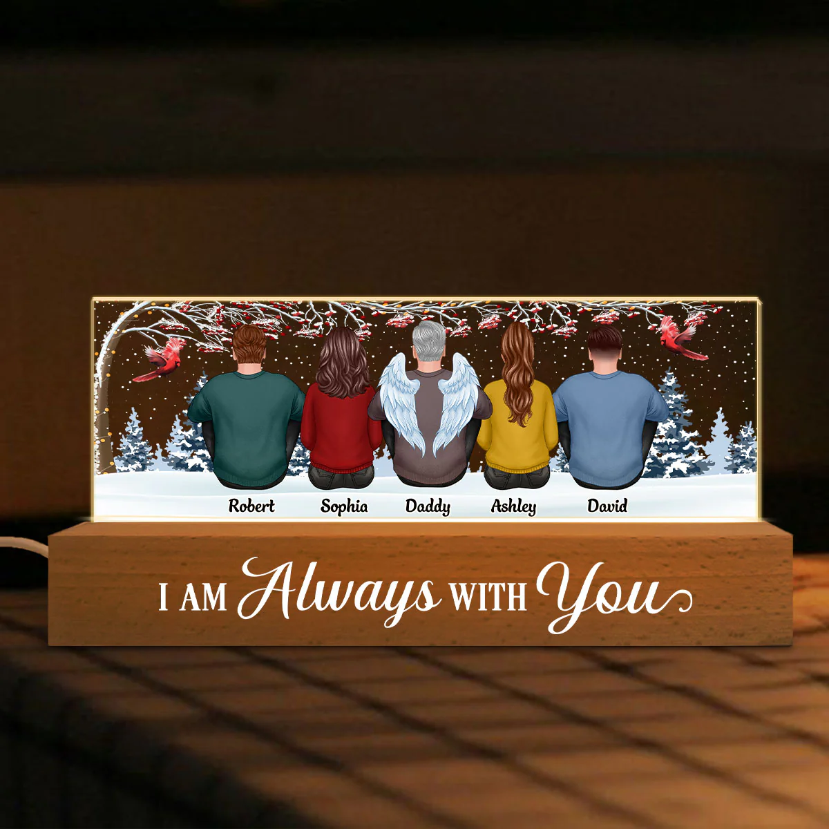 Always With You Berry Tree Memorial Remembrance Sympathy Gift Personalized Acrylic Block LED Night Light - Image 4