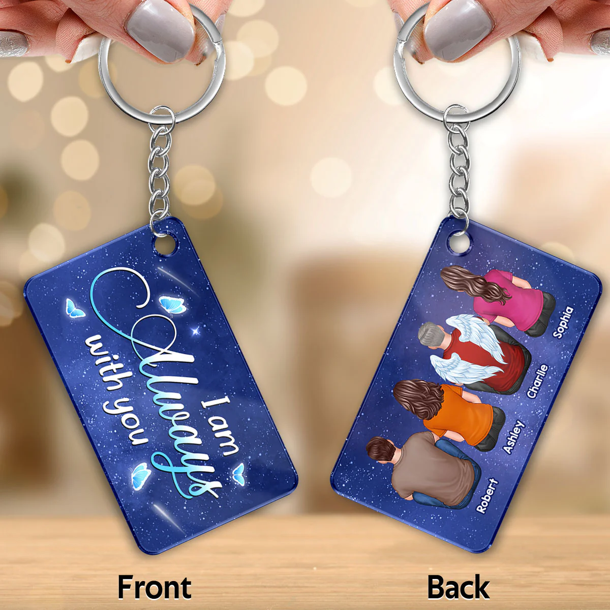 Always With You Blue Sky Butterflies Family Members Memorial Gift Remembrance Keepsake Personalized Acrylic Keychain - Image 3