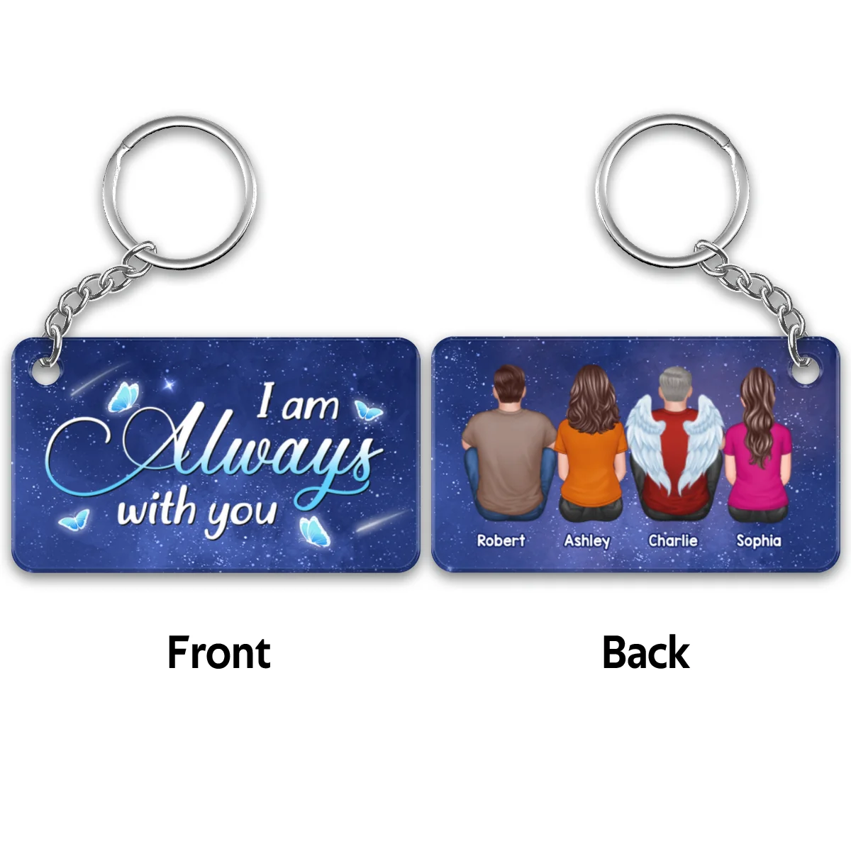 Always With You Blue Sky Butterflies Family Members Memorial Gift Remembrance Keepsake Personalized Acrylic Keychain - Image 4