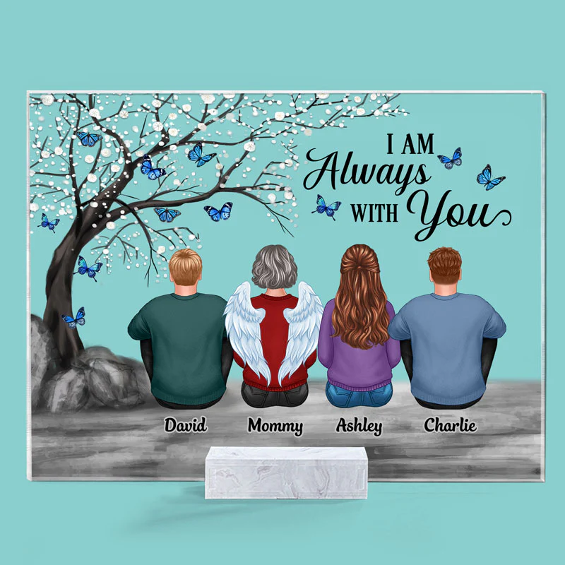Always With You Butterfly Blossom Tree Family Dad Mom Kids Dogs Cats Personalized Acrylic Plaque, Memorial Remembrance Gift - Image 3