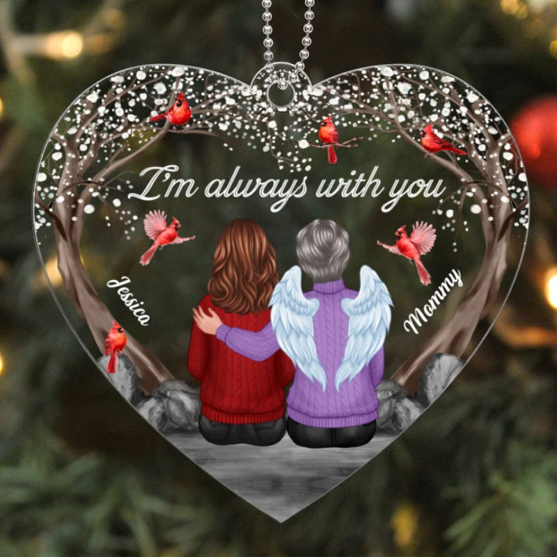 Always With You Cardinal Blossom Tree Family Memorial Keepsake Sympathy Remembrance Gift Heart Shaped Personalized Acrylic Ornament - Image 5