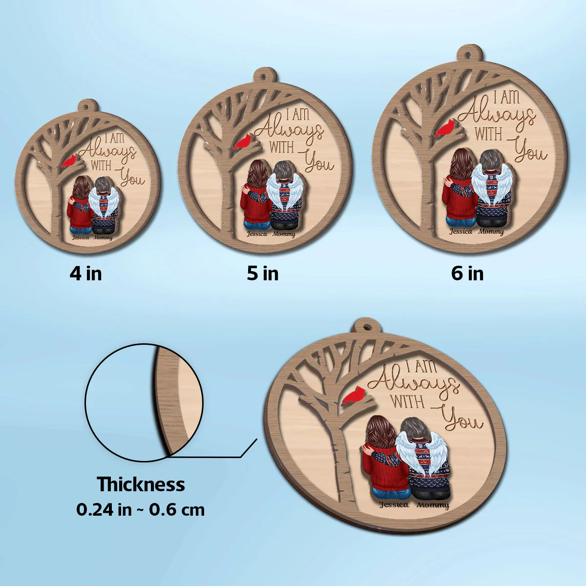 Always With You Cardinal Family Memorial Christmas Personalized 2-Layer Wooden Ornament - Image 6