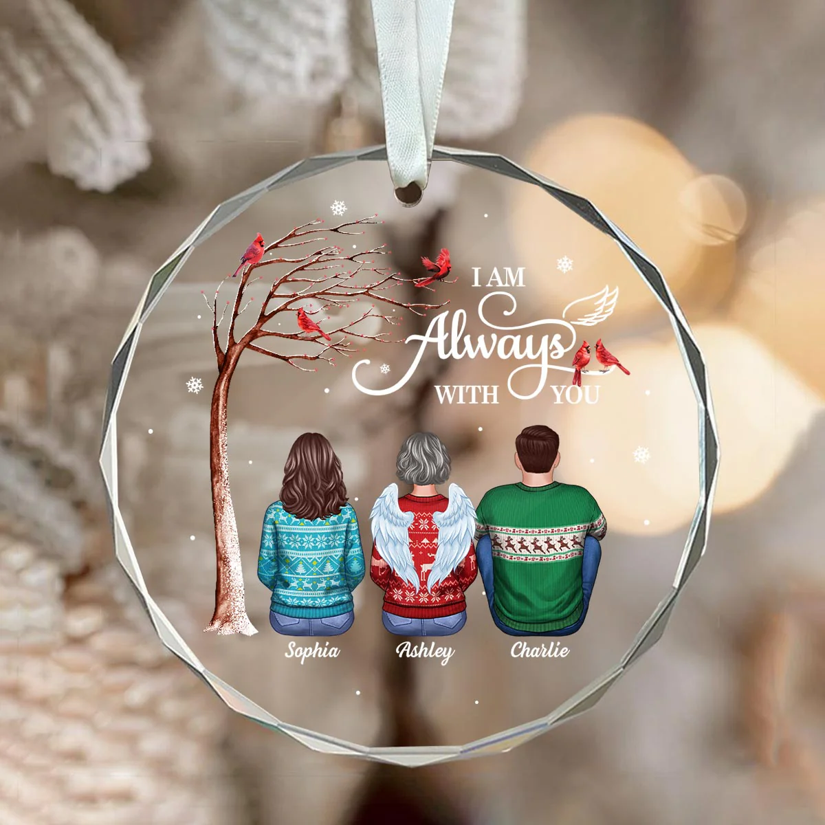 Always With You Cardinal Memorial Remembrance Keepsake Personalized Glass Ornament - Image 6