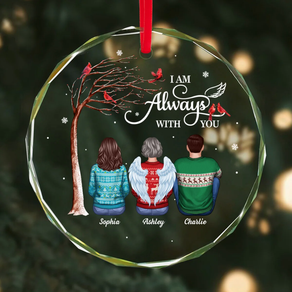 Always With You Cardinal Memorial Remembrance Keepsake Personalized Glass Ornament - Image 8