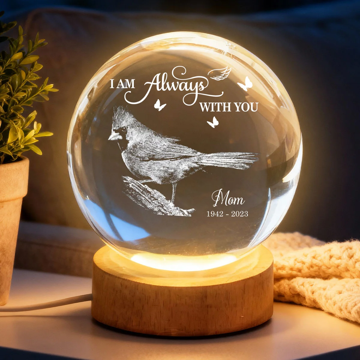 Always With You Cardinal - Personalized Crystal Ball LED Night Light - Memorial Remembrance Keepsake - Image 10