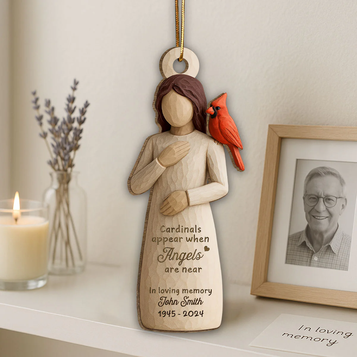 Always With You Cardinal & Woman 3D Effect Personalized Wooden Ornament, Memorial Sympathy Gift