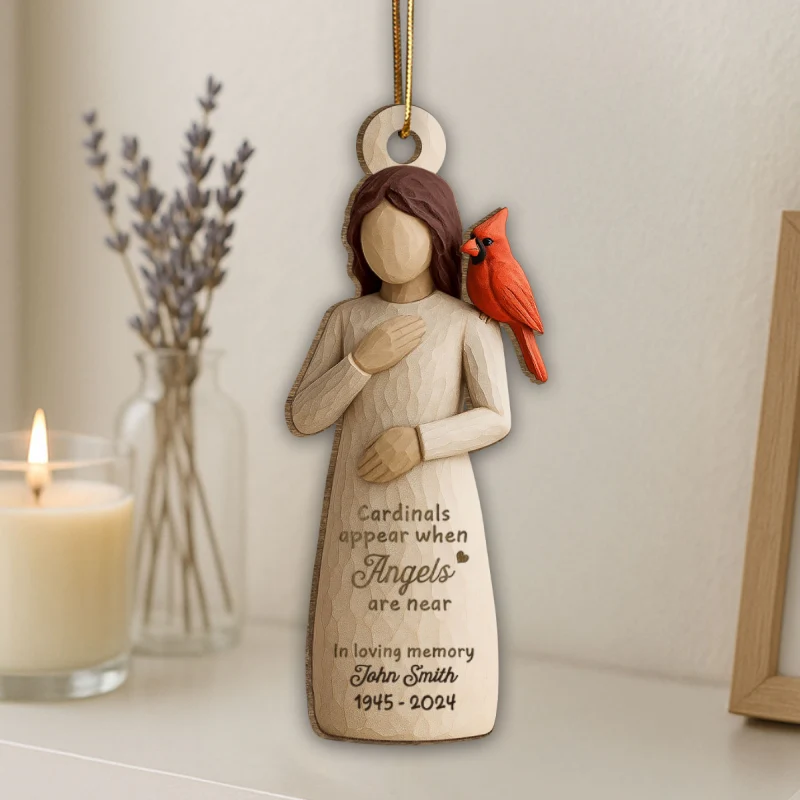 Always With You Cardinal & Woman 3D Effect Personalized Wooden Ornament, Memorial Sympathy Gift - Image 10