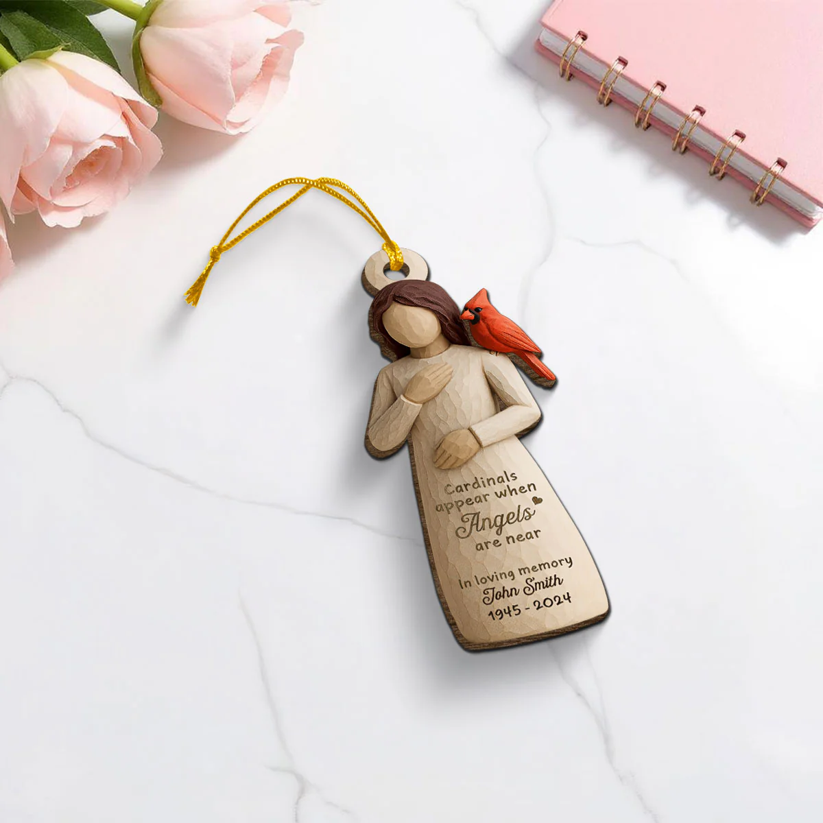 Always With You Cardinal & Woman 3D Effect Personalized Wooden Ornament, Memorial Sympathy Gift - Image 3