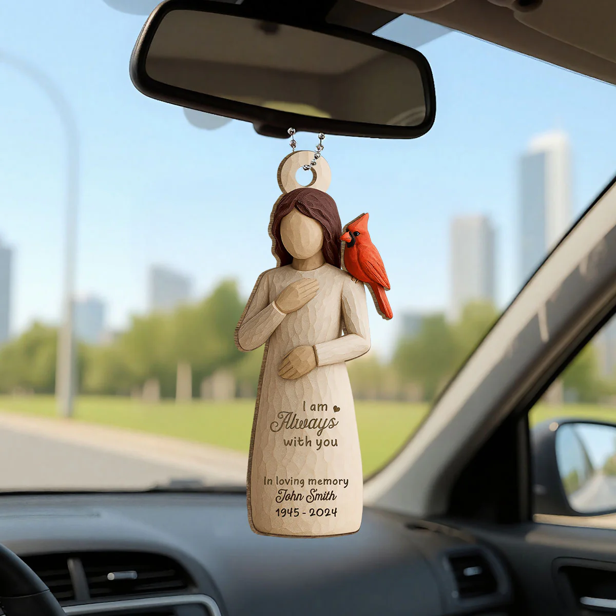 Always With You Cardinal & Woman 3D Effect Personalized Wooden Ornament, Memorial Sympathy Gift - Image 5
