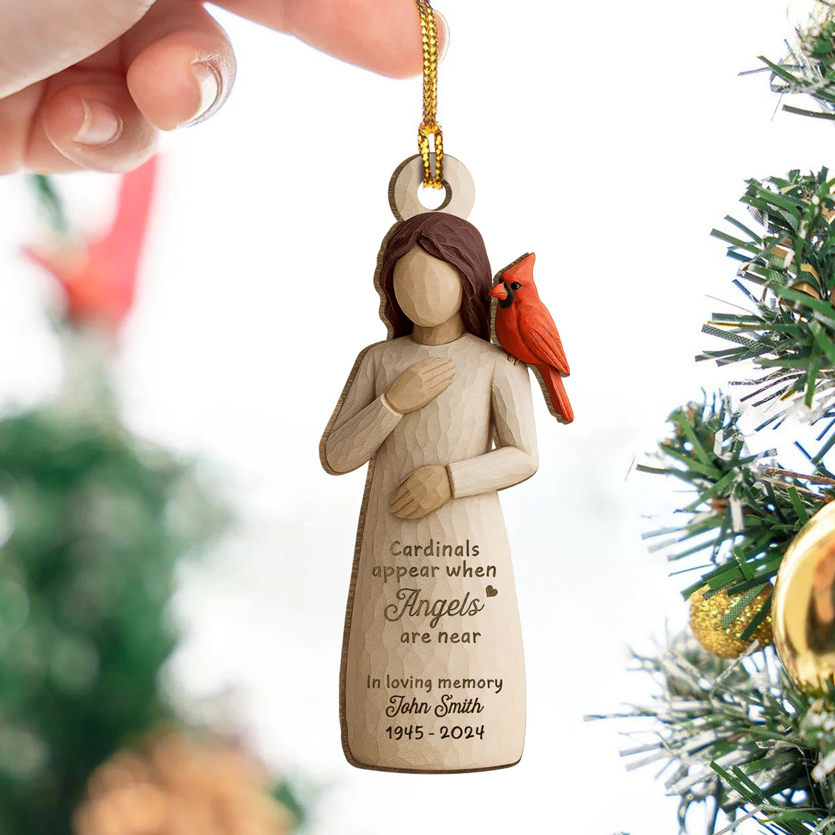 Always With You Cardinal & Woman 3D Effect Personalized Wooden Ornament, Memorial Sympathy Gift - Image 7