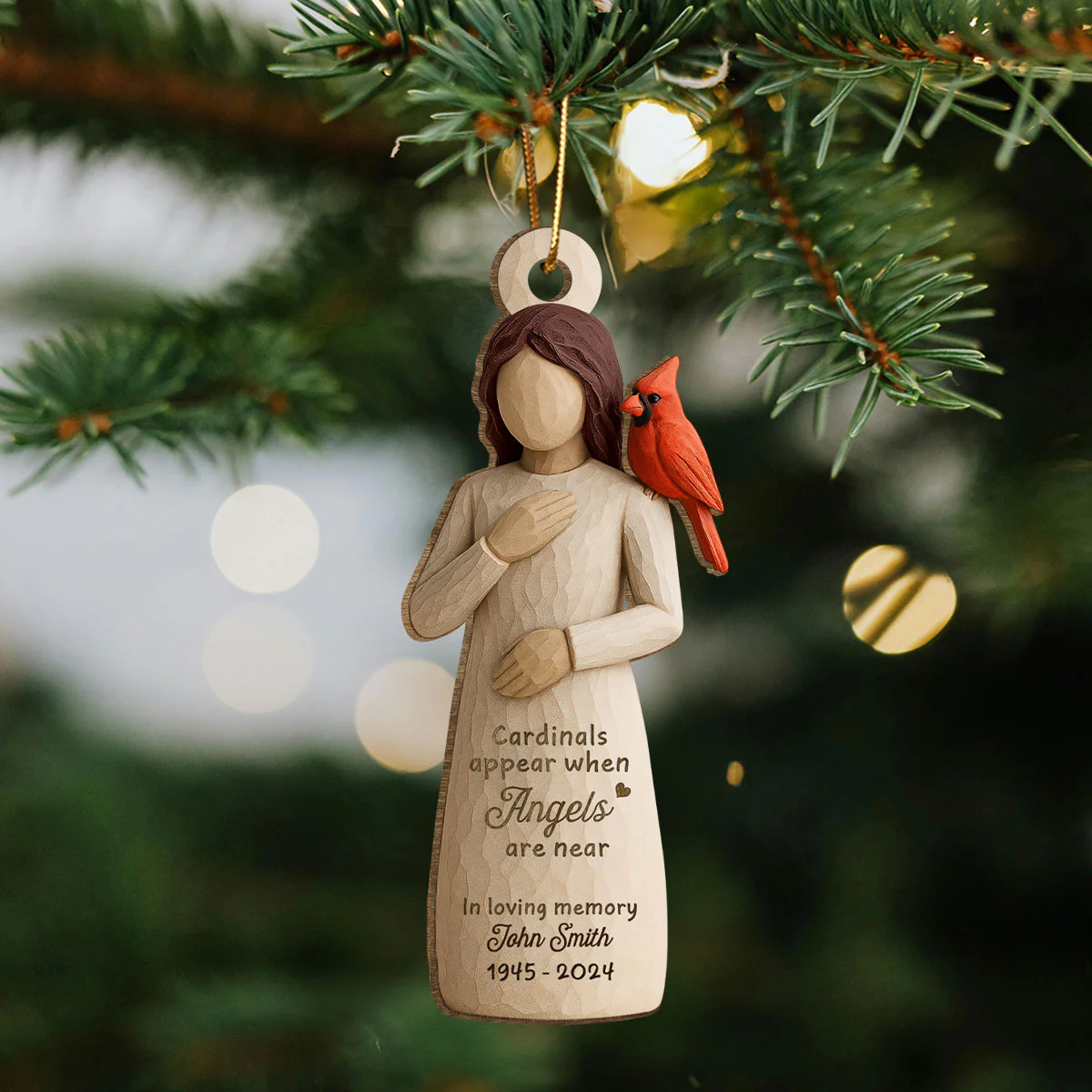 Always With You Cardinal & Woman 3D Effect Personalized Wooden Ornament, Memorial Sympathy Gift - Image 8