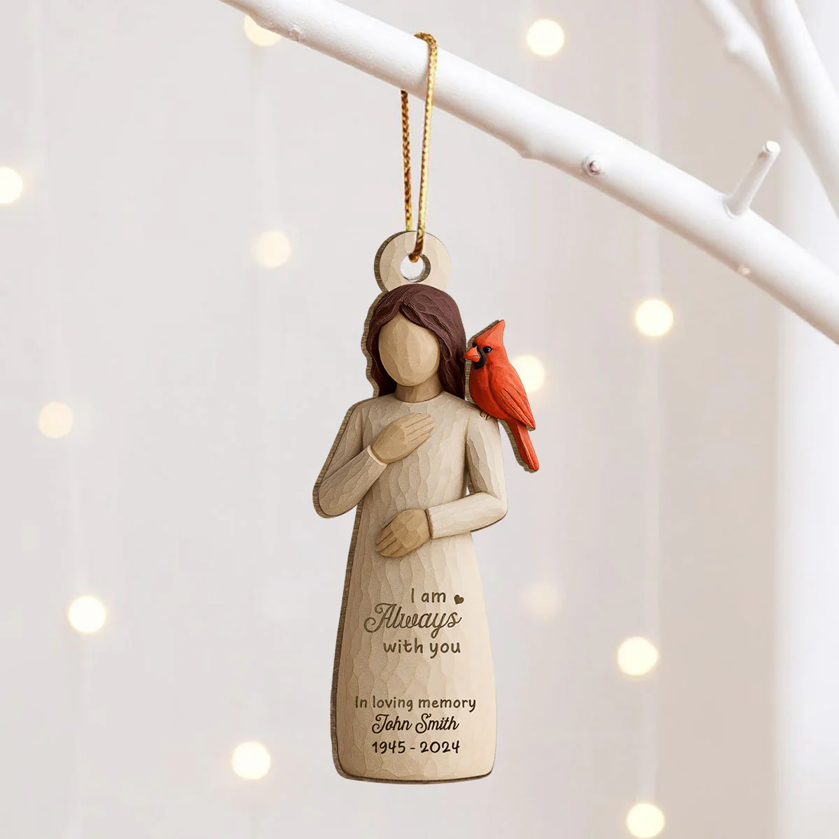 Always With You Cardinal & Woman 3D Effect Personalized Wooden Ornament, Memorial Sympathy Gift - Image 9