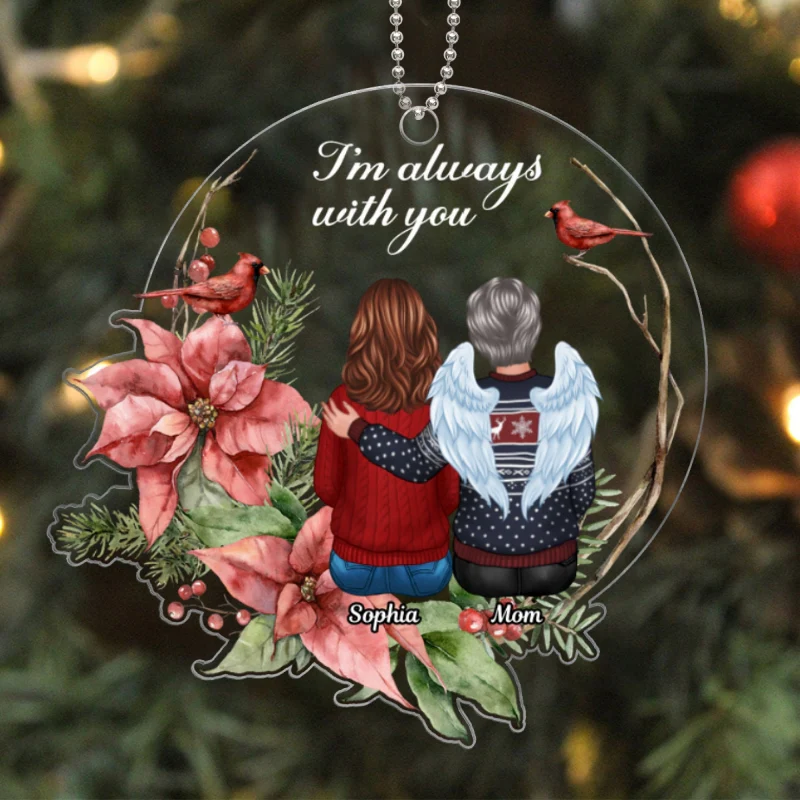 Always With You Cardinal Wreath Memorial Keepsake Personalized Acrylic Ornament - Image 6