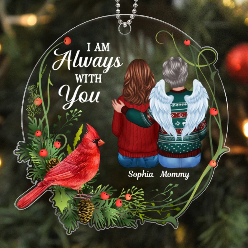 Always With You Cardinal Wreath Remembrance Memorial Keepsake Christmas Personalized Acrylic Ornament - Image 5
