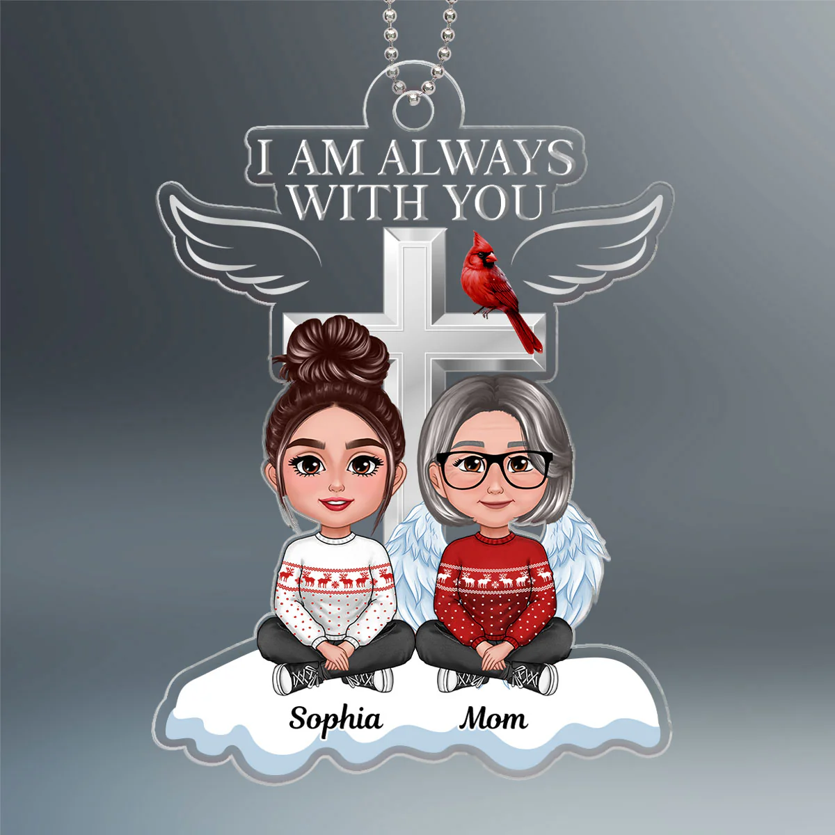 Always With You Cross Sitting Front View Family Memorial Keepsake Personalized Acrylic Ornament - Image 2