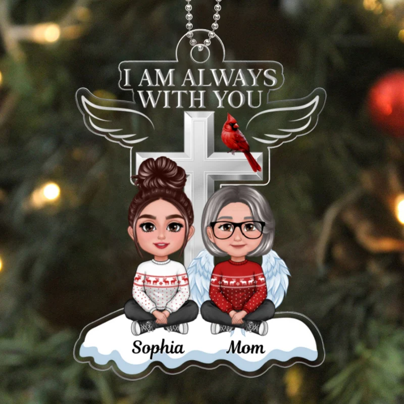 Always With You Cross Sitting Front View Family Memorial Keepsake Personalized Acrylic Ornament - Image 5