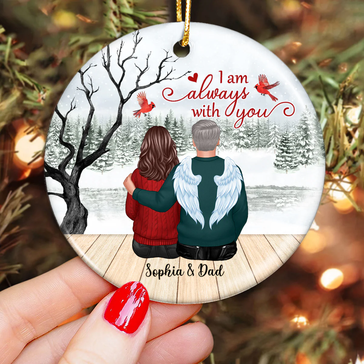 Always With You Dry Tree And Wood Brigde Memorial Gifts Personalized Circle Ornament - Image 3