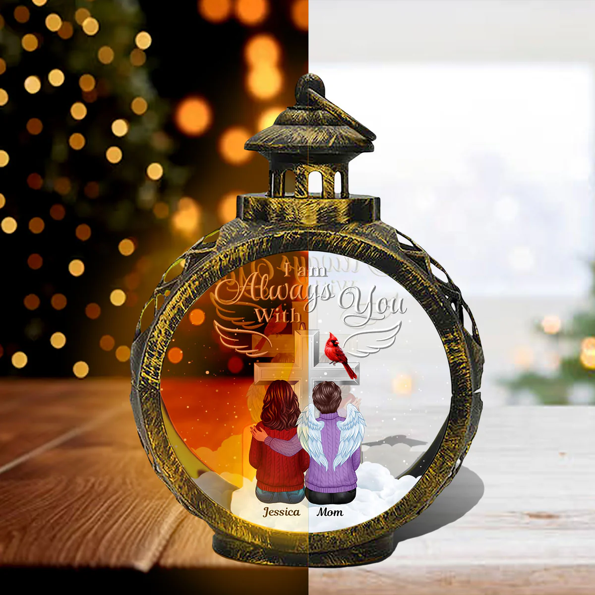 Always With You Family Cross Memorial Keepsake Personalized Lantern Ornament - Image 4