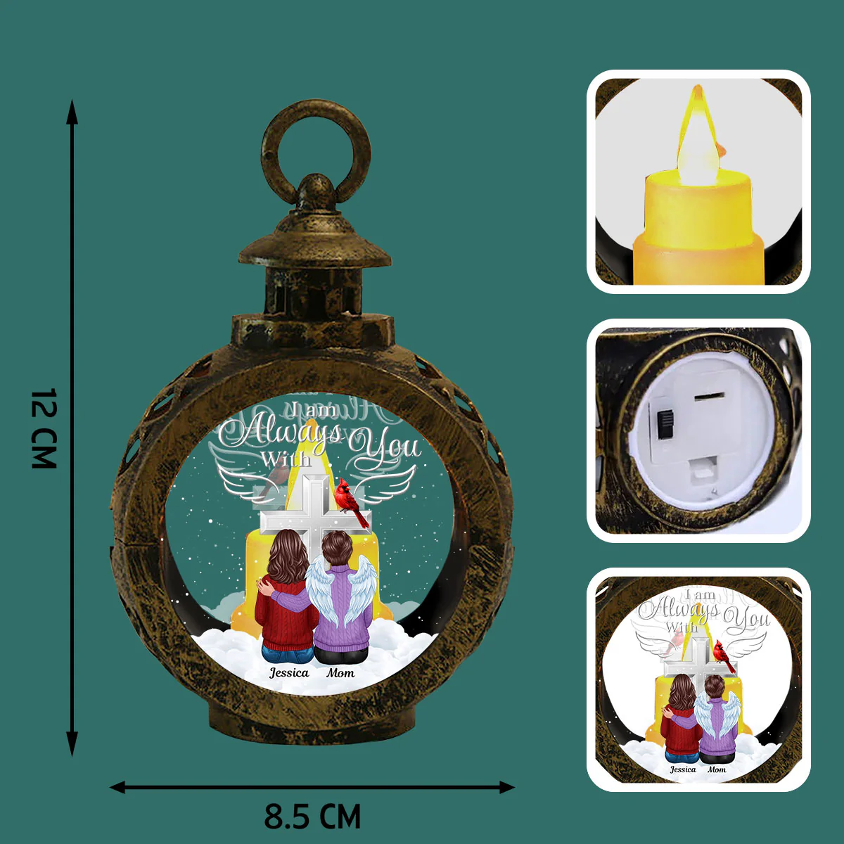 Always With You Family Cross Memorial Keepsake Personalized Lantern Ornament - Image 9