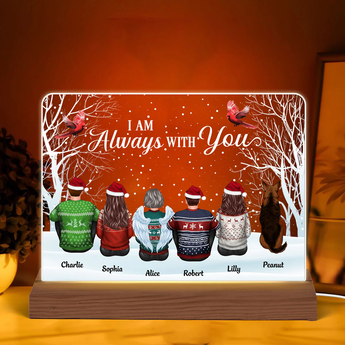 Always With You Family Dad Mom Kids Dogs Cats Memorial Personalized Custom Shape Acrylic Plaque Warm LED Night Light - Image 2