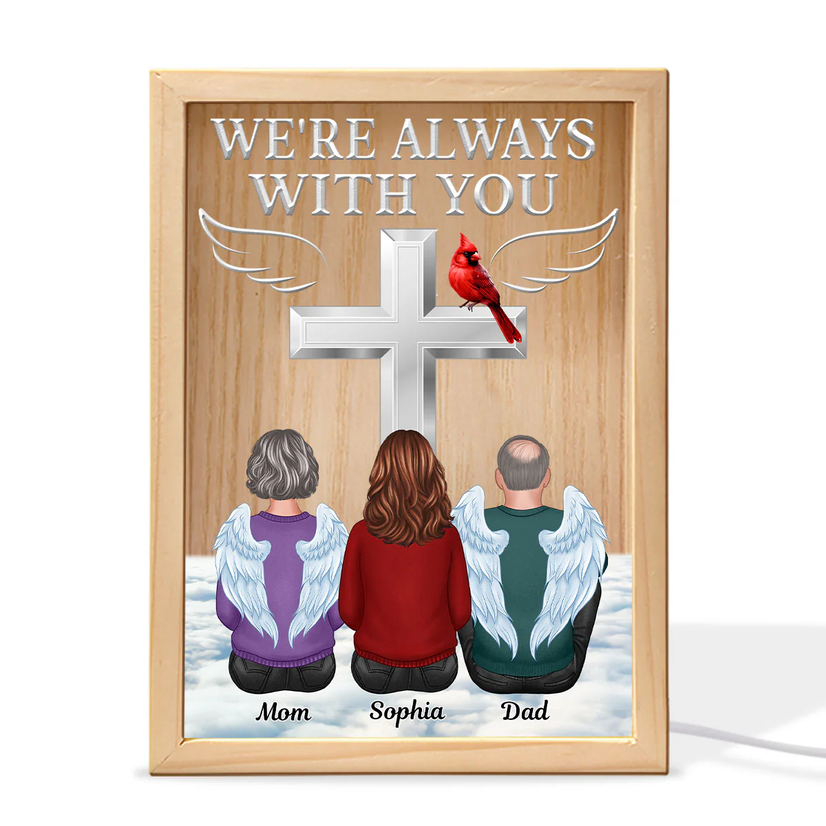 Always With You Family Memorial Cross Cardinal Personalized Frame Light Box - Image 2