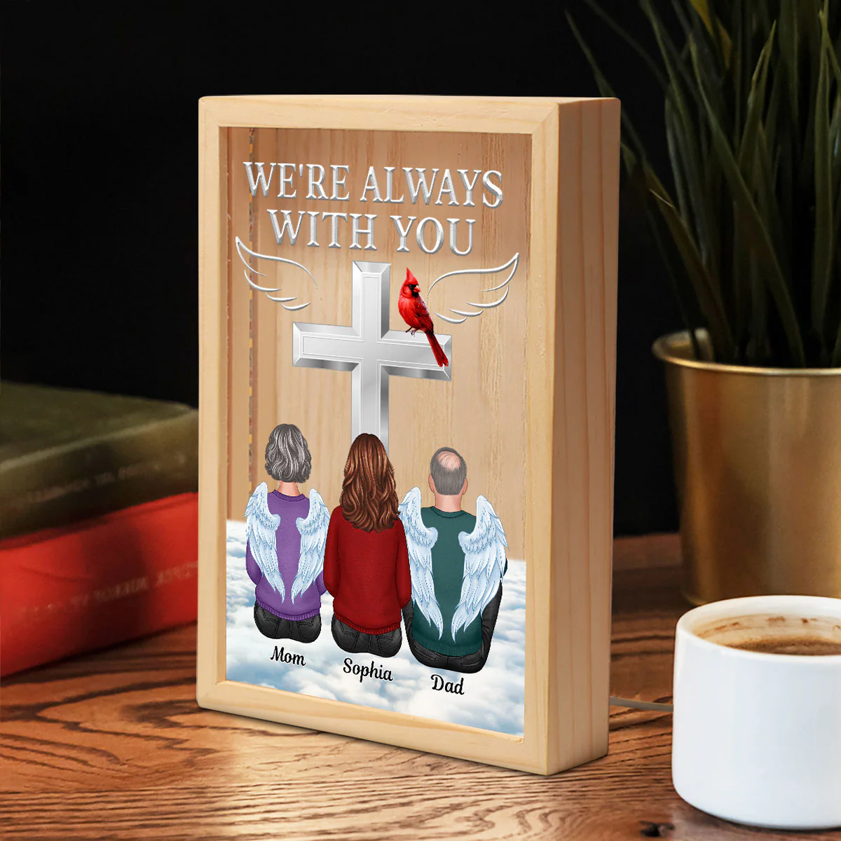Always With You Family Memorial Cross Cardinal Personalized Frame Light Box - Image 6