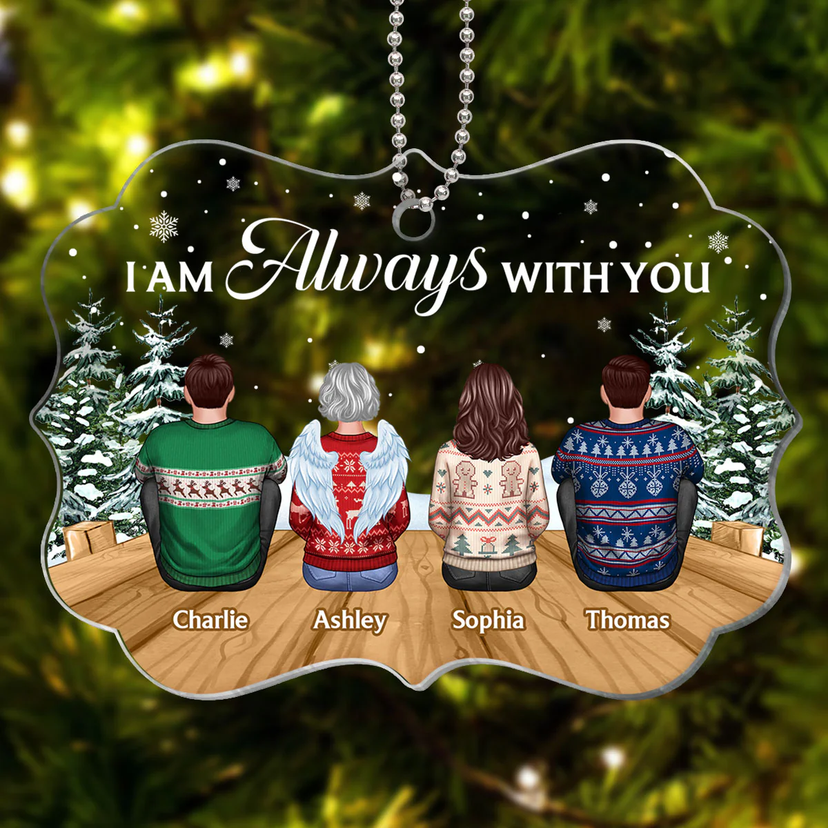 Always With You Family Memorial Remembrance Keepsake Bridge Forest Snow Personalized Acrylic Ornament - Image 2