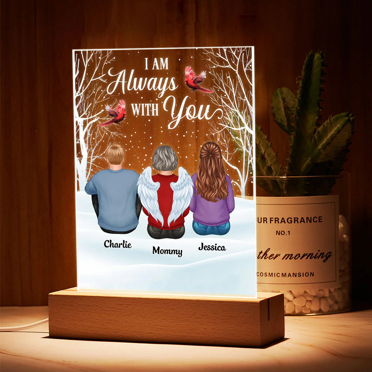 Always With You Family Memorial Snow Personalized Rectangle Acrylic Plaque LED Lamp Night Light - Image 3
