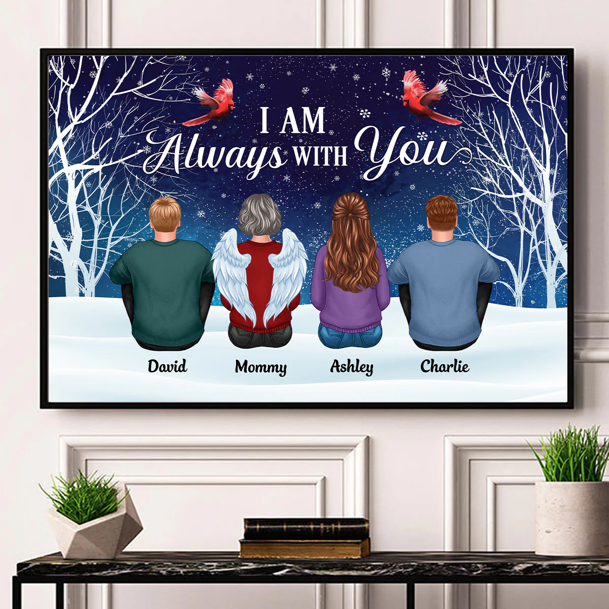 Always With You Family Sitting In Snow Memorial Remembrance Gift Personalized Horizontal Poster - Image 2