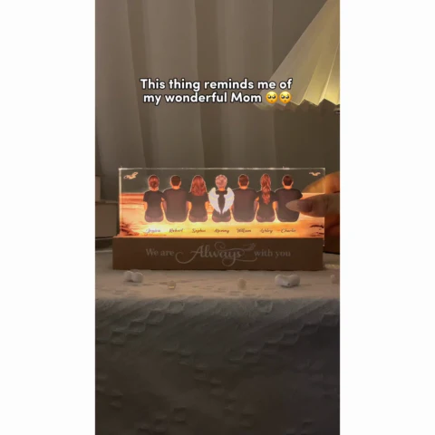 Always With You Family Sitting Retro Vintage Beach Landscape Memorial Personalized Acrylic Block LED Night Light - Image 2