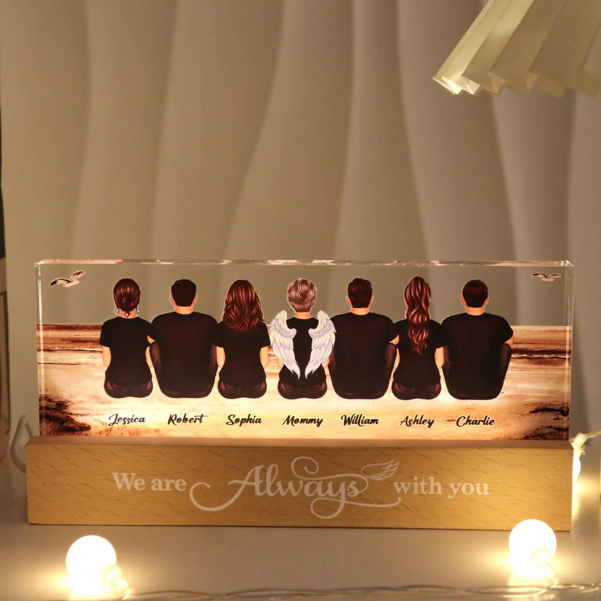 Always With You Family Sitting Retro Vintage Beach Landscape Memorial Personalized Acrylic Block LED Night Light - Image 3