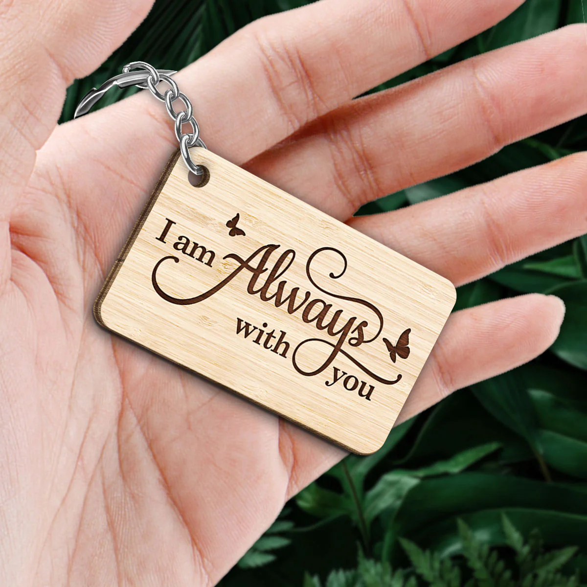 Always With You Forest Family Memorial Remembrance Keepsake Personalized Wooden Keychain - Image 2
