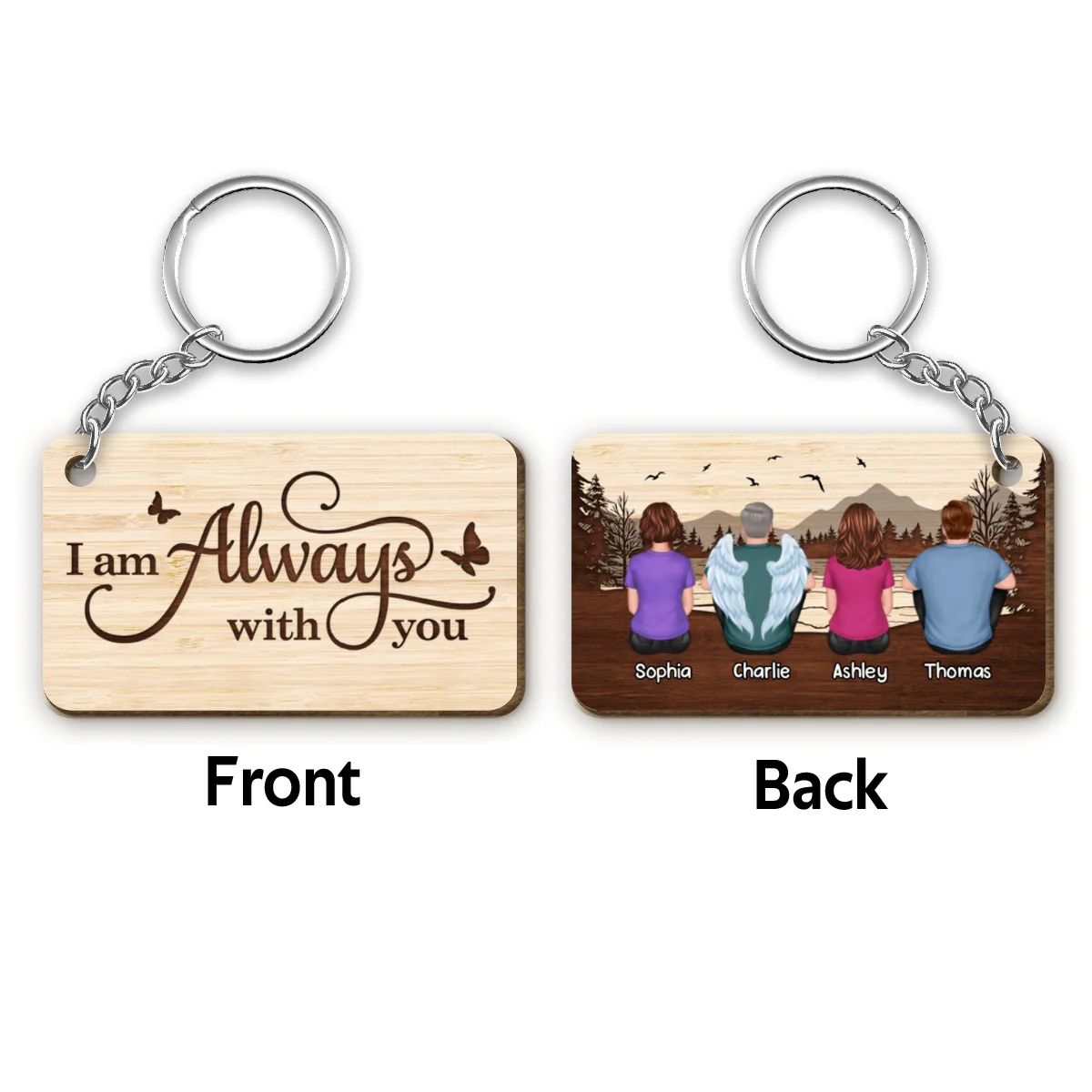 Always With You Forest Family Memorial Remembrance Keepsake Personalized Wooden Keychain - Image 4