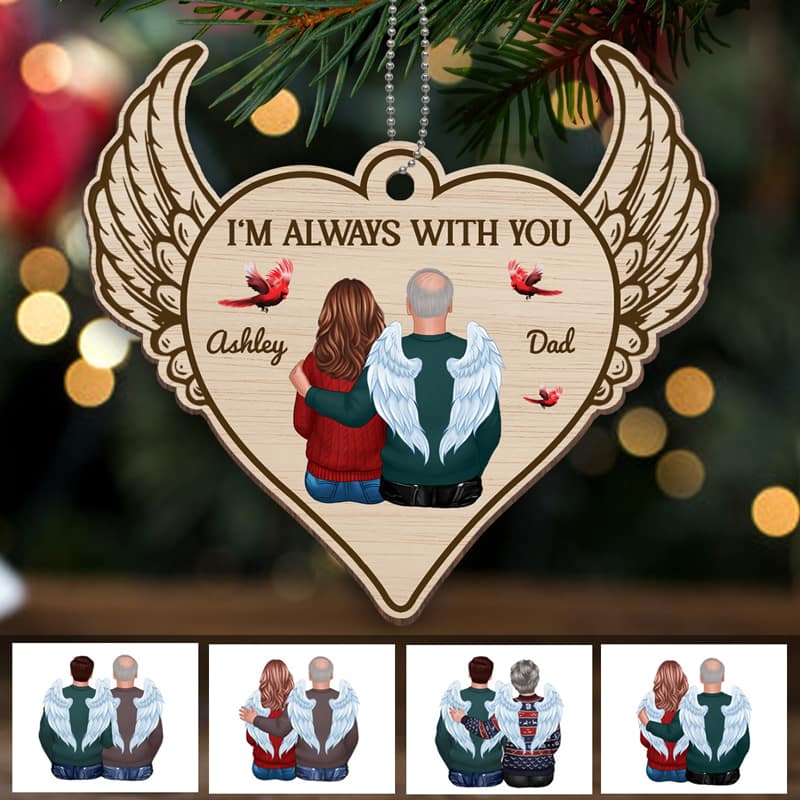 Always With You Heart Wings Memorial Personalized Wooden Ornament - Image 2