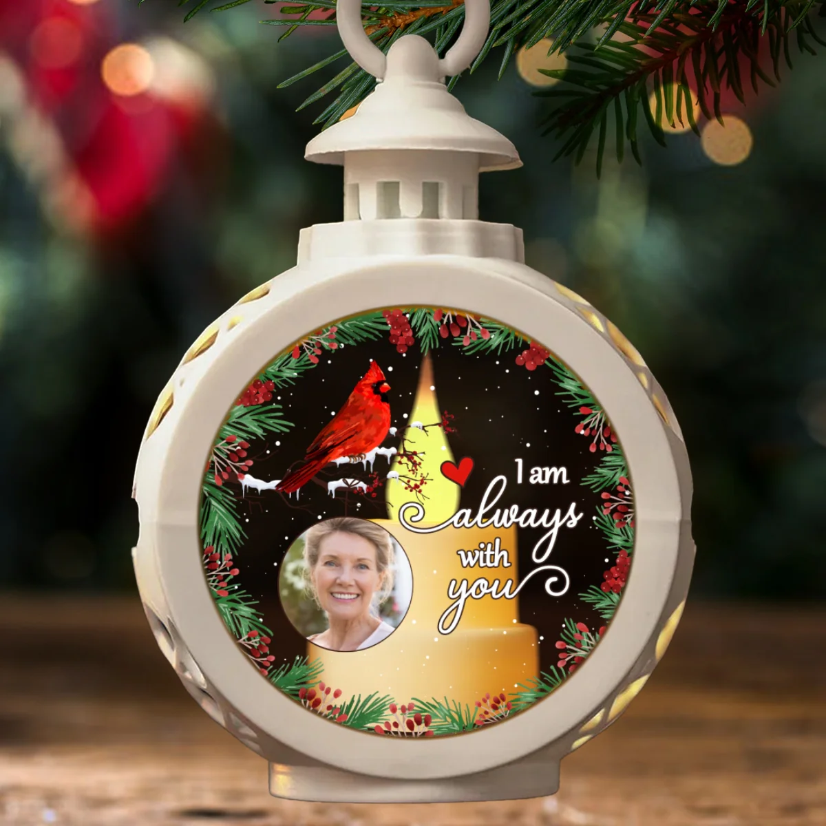 Always With You Holly Branch Cardinal Memorial Photo Upload Personalized Lantern Ornament, Remembrance Gift - Image 11