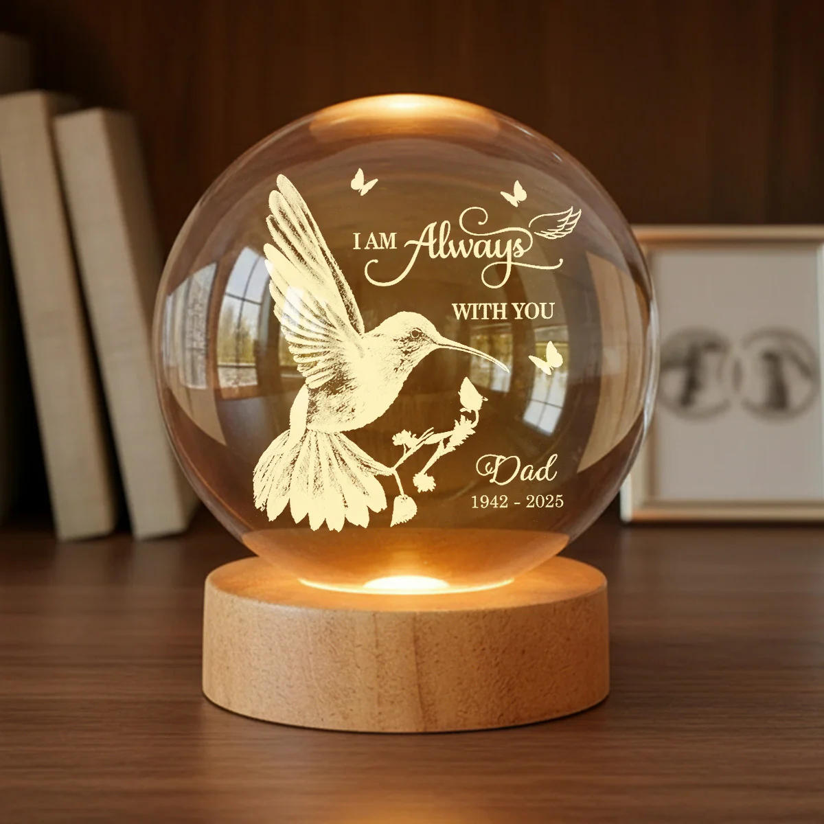 Always With You Hummingbird - Personalized Crystal Ball LED Night Light - Memorial Remembrance Keepsake - Image 3