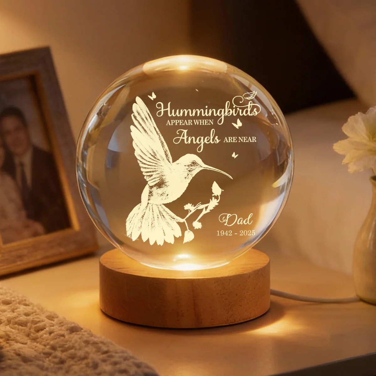Always With You Hummingbird - Personalized Crystal Ball LED Night Light - Memorial Remembrance Keepsake - Image 5
