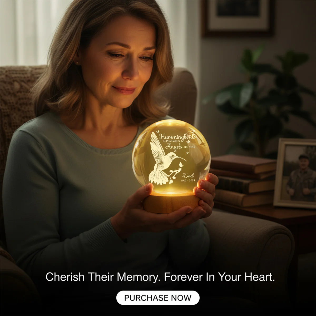 Always With You Hummingbird - Personalized Crystal Ball LED Night Light - Memorial Remembrance Keepsake - Image 6