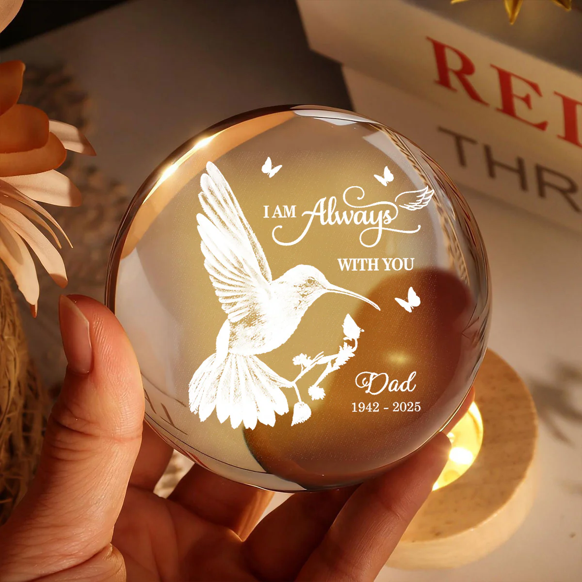 Always With You Hummingbird - Personalized Crystal Ball LED Night Light - Memorial Remembrance Keepsake - Image 9