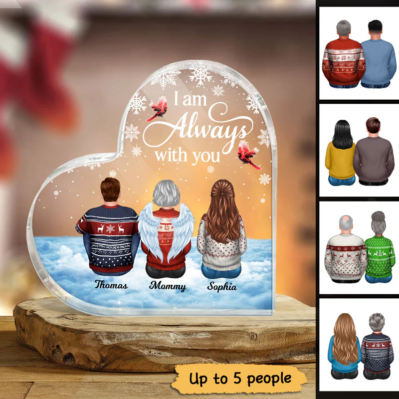 Always With You In Snow Background Personalized Acrylic Heart Plaque - Image 2
