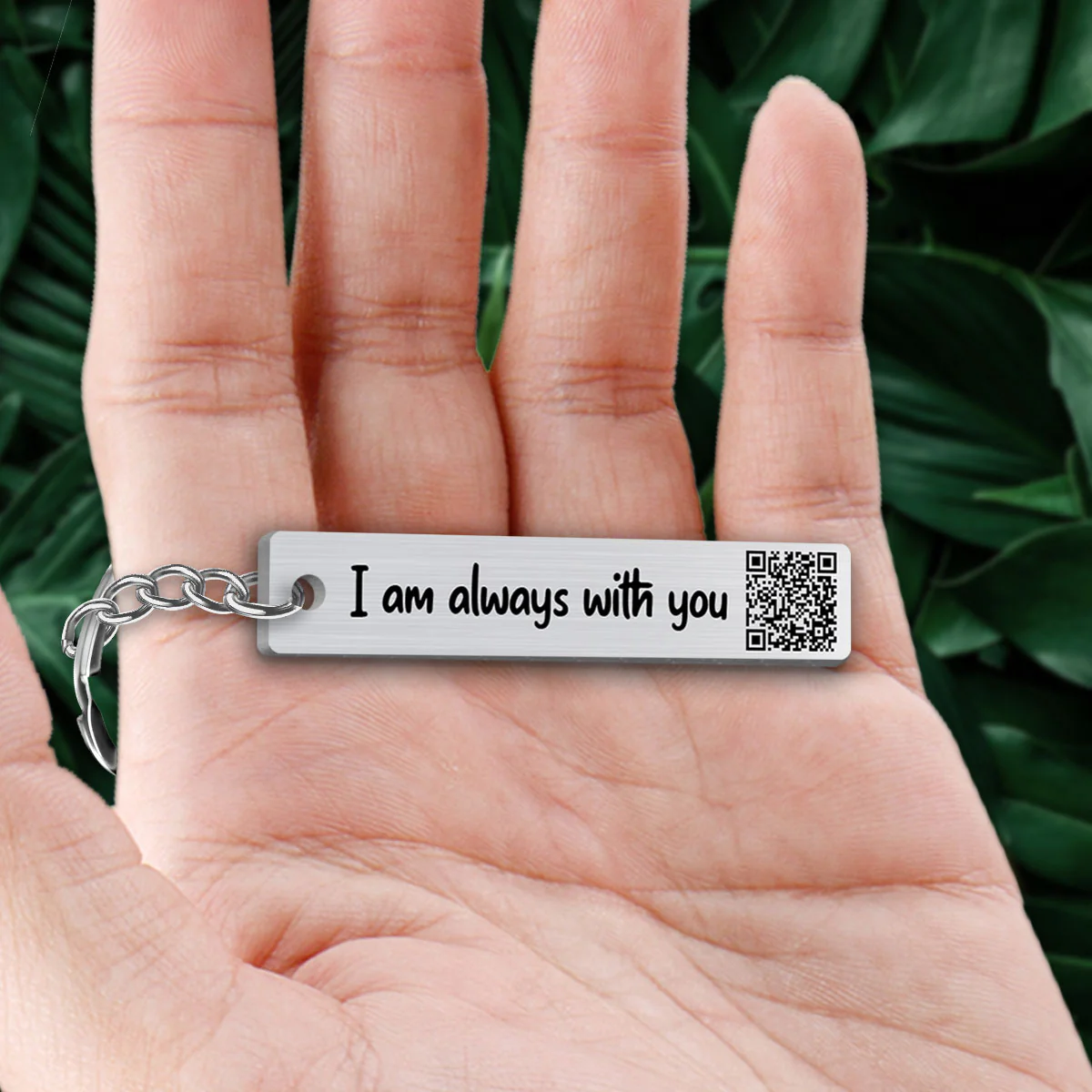 Always With You Keepsake Voice Message Soundwave Art QR Code Personalized Metal Keychain - Image 2