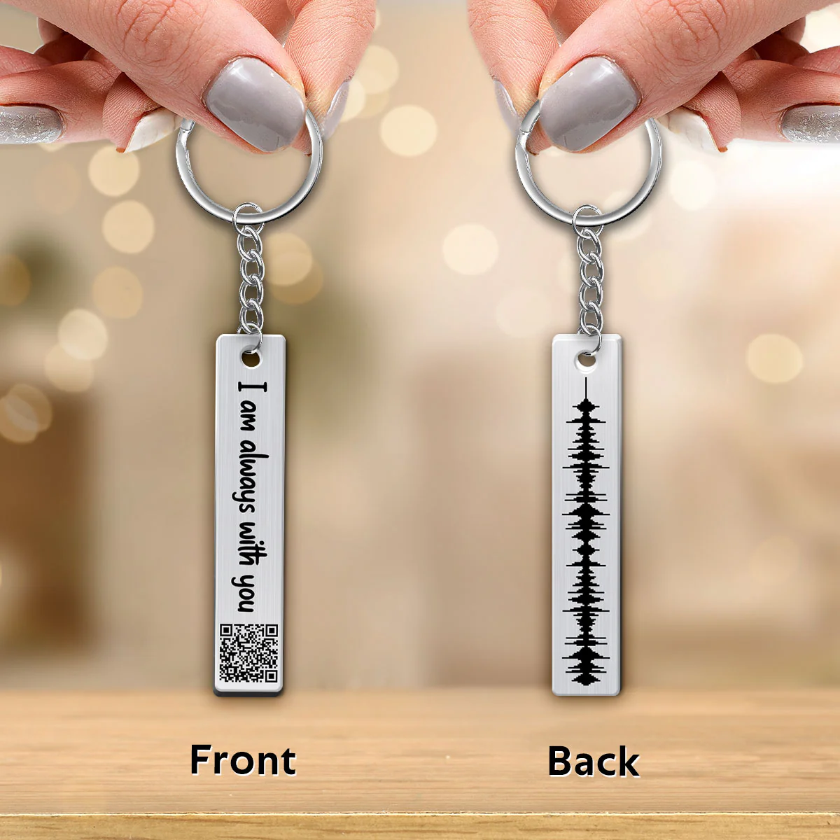Always With You Keepsake Voice Message Soundwave Art QR Code Personalized Metal Keychain - Image 3