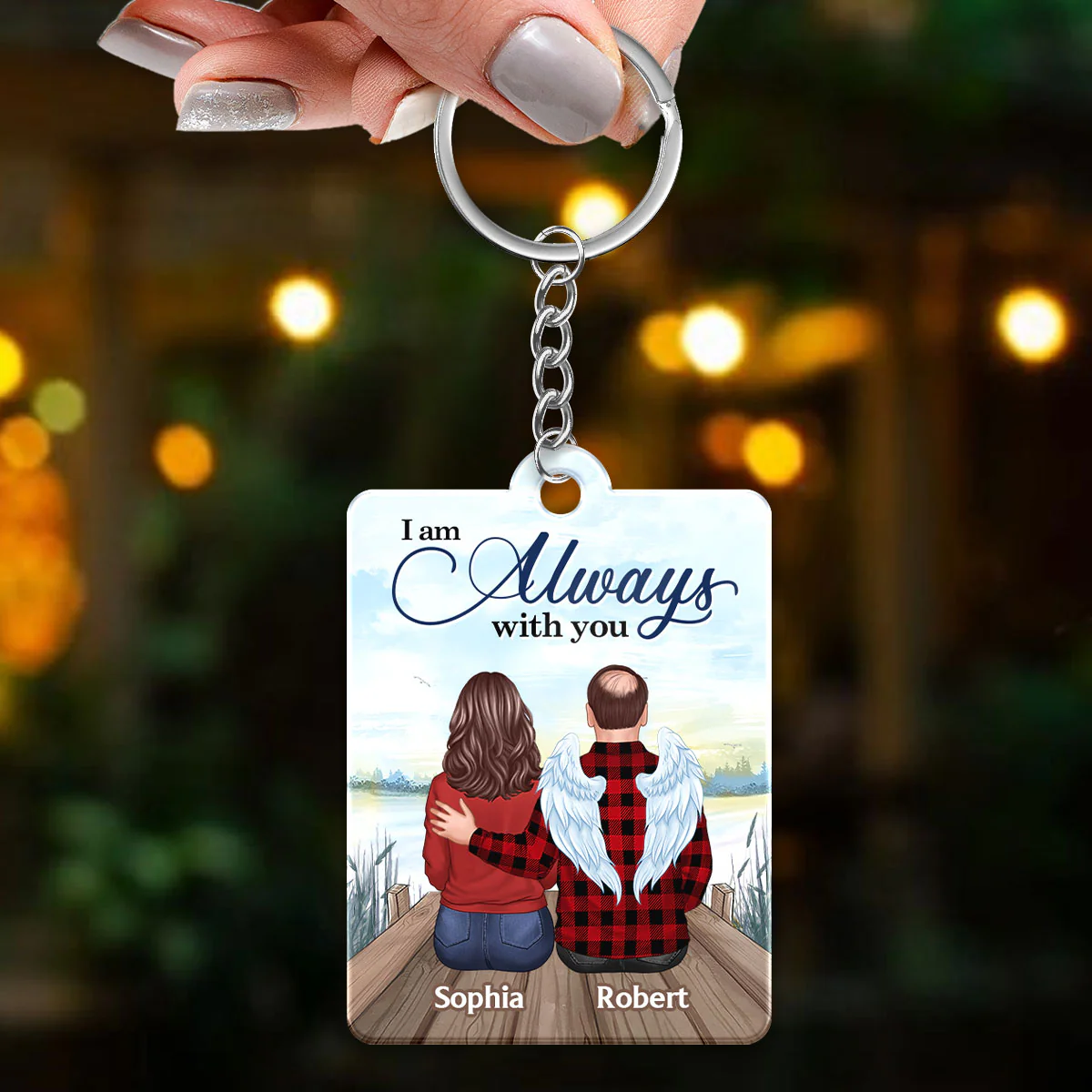 Always With You Lake View Family Memorial Personalized Acrylic Keychain - Image 3