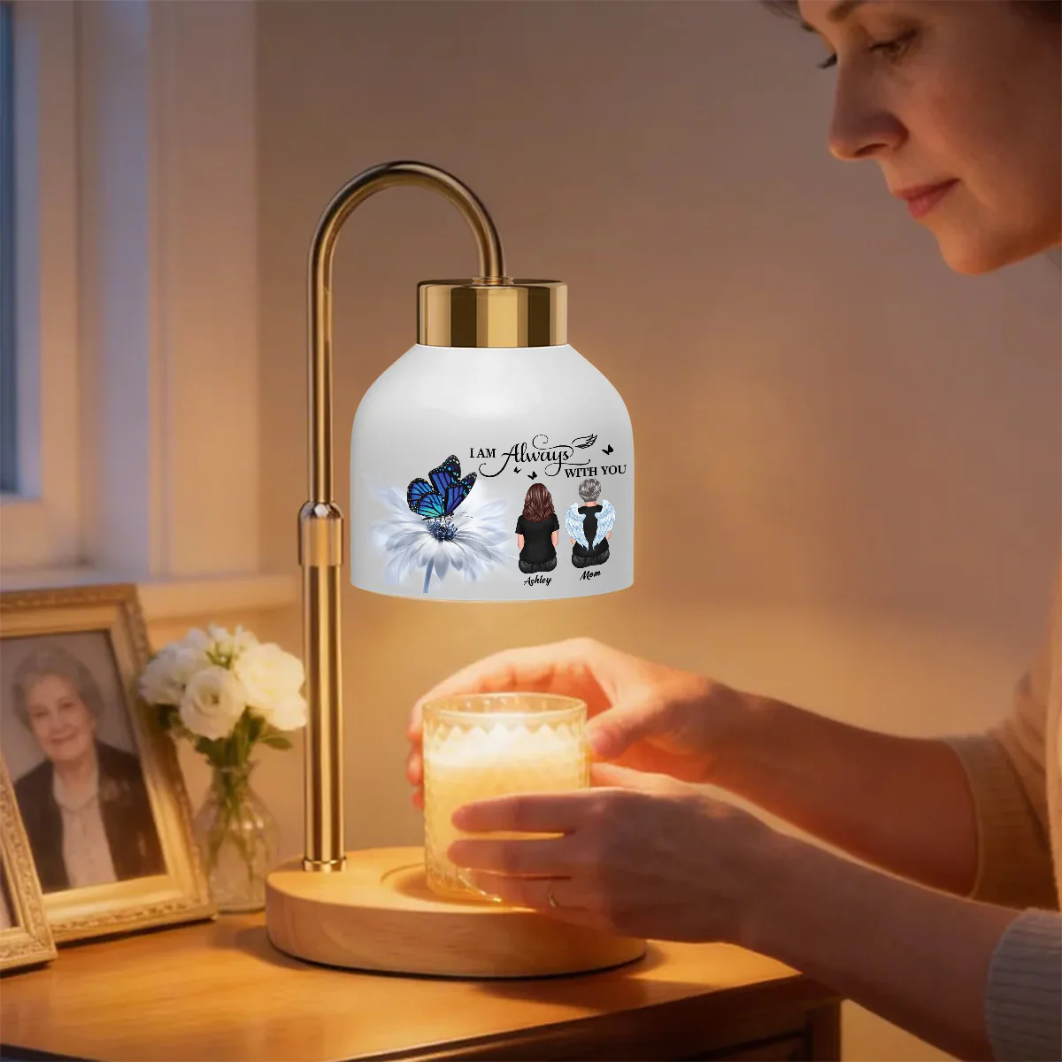 Always With You Memorial Butterfly On Daisy - Personalized Candle Warmer Lamp - Memorial Gift, Remembrance Keepsake - Image 4