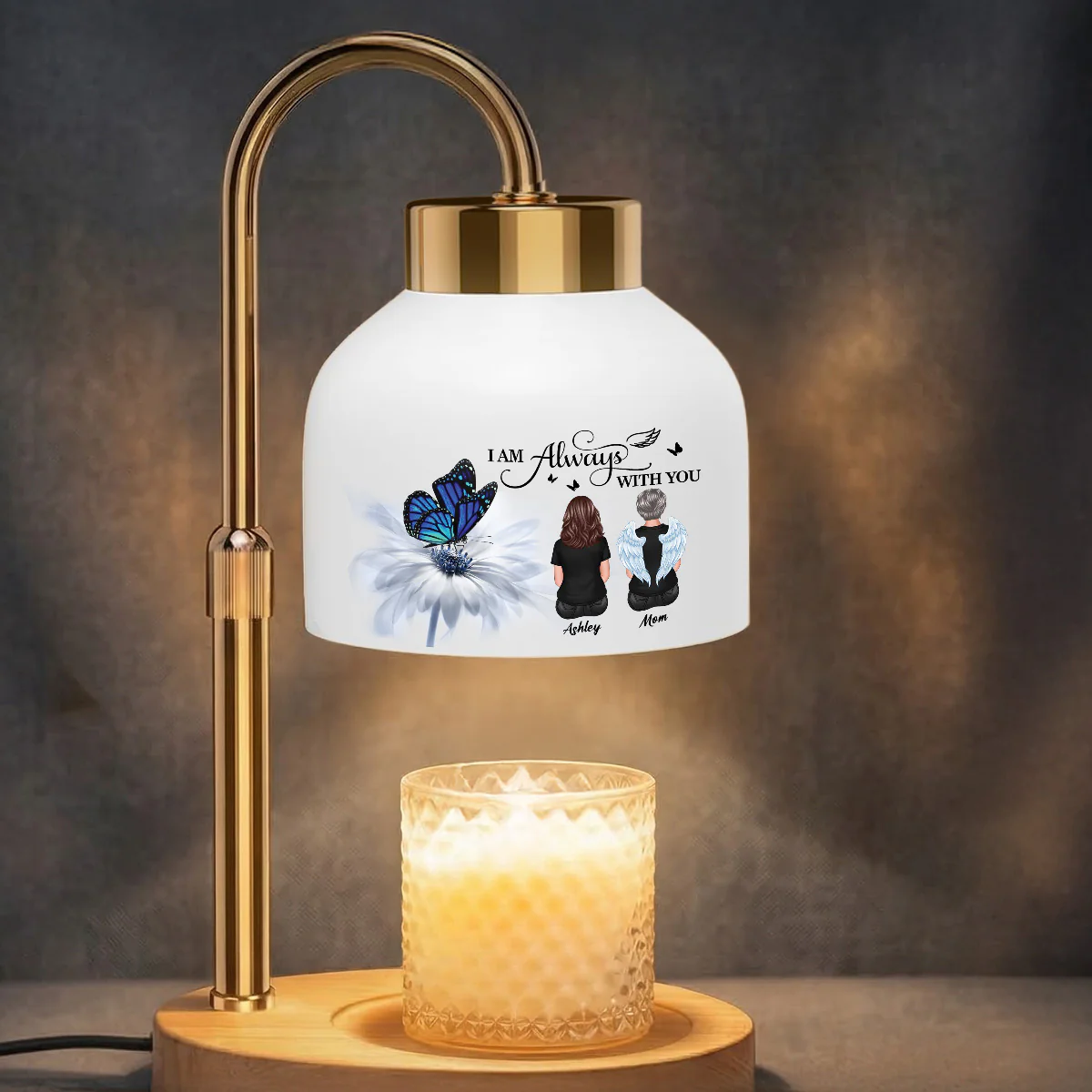 Always With You Memorial Butterfly On Daisy - Personalized Candle Warmer Lamp - Memorial Gift, Remembrance Keepsake - Image 2