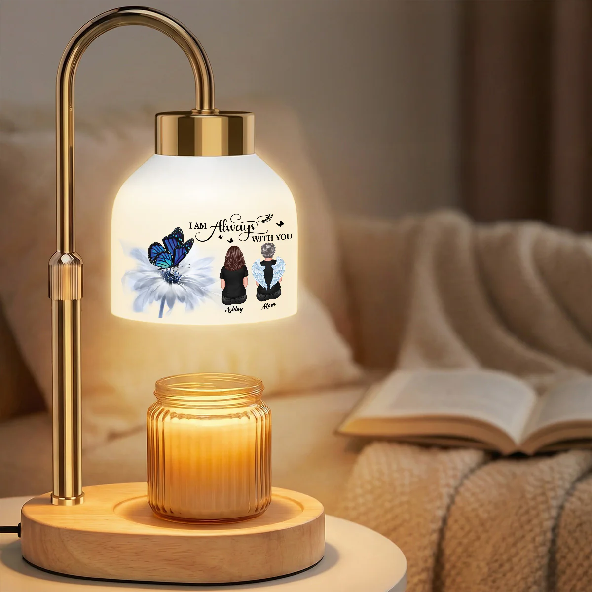 Always With You Memorial Butterfly On Daisy - Personalized Candle Warmer Lamp - Memorial Gift, Remembrance Keepsake - Image 3